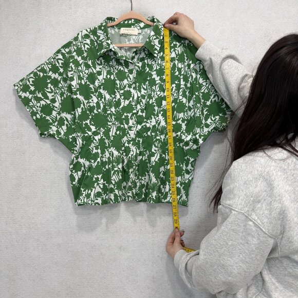 Exquise Shirt Womens 2X Green White Floral Button Front Collared Dolman Top - Picture 3 of 8